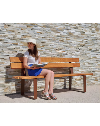 Buy PROCITY SITZBANK RIGA MADE OF STEEL AND TROPICAL WOOD WITH BACKREST: Seat made of tropical wood (light oak), Frame made of steel (deep black) Online - Shop Delivery.