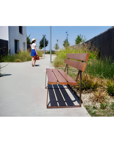 Buy PROCITY SITZBANK RIGA MADE OF STEEL AND TROPICAL WOOD WITH BACKREST: Seat made of tropical wood (light oak), Frame made of steel (deep black) Online - Shop Delivery.