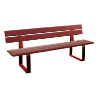 PROCITY RIGA STEEL AND HARDWOOD BENCH WITH BACKREST: Seat made of hardwood (mahogany), frame made of steel (burgundy).