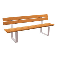 PROCITY SITZBANK RIGA AUS STAHL UND TROPENHOLZ MIT RÜCKENLEHNE: Sitzfläche aus Tropenholz (helle Eiche), Gestel aus Stahl (Seidengrau)