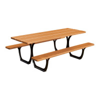 Procity Sevilla Standardversion Outdoor Seating Group - Steel and Wood: Tropenholz (light oak) seating surface, Stahlguss (deep black) frame.