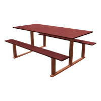 PRO CITY RIGA SEATING GROUP IN STANDARD VERSION - COMPACT WOOD FINISH: Seat surface made of compact laminated wood (Mahogany), frame made of steel tube (Rust Corten effect).