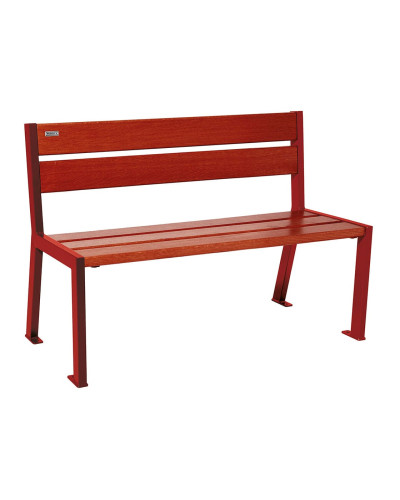 Buy PROCITY SITZBANK SILAOS 5 HOLZLATTEN - WITHOUT ARMREST - WOOD & STEEL: Seat made of oak wood (mahogany), frame made of steel (traffic red) - Buy in Online Shop