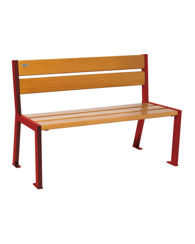 Buy PROCITY SITZBANK SILAOS 5 HOLZLATTEN - WITHOUT ARMREST - WOOD & STEEL: Seat made of oak wood (mahogany), frame made of steel (traffic red) - Buy in Online Shop