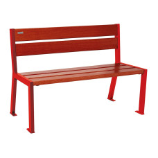 Procity Silaos 5 Wooden Slats Bench - Without Armrest - Wood & Steel: Seat made of oak wood (Mahogany), Frame made of steel (Traffic Red).