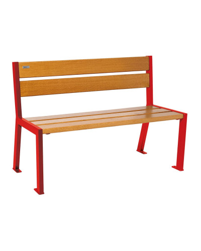 Buy PROCITY SITZBANK SILAOS 5 HOLZLATTEN - WITHOUT ARMREST - WOOD & STEEL: Seat made of oak wood (mahogany), frame made of steel (traffic red) - Buy in Online Shop
