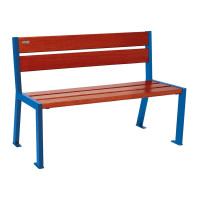 PROCITY SILAOS 5-WOODEN SLATS BENCH - WITHOUT ARMREST - WOOD & STEEL: Seat made of oak wood (mahogany), Frame made of steel (gentian blue).
