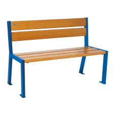 PROCITY SITZBANK SILAOS 5 HOLZLATTEN - OHNE ARMLEHNE - HOLZ & STAHL: Sitzfläche aus Eichenholz (helle Eiche), Gestel aus Stahl (Enzianblau)