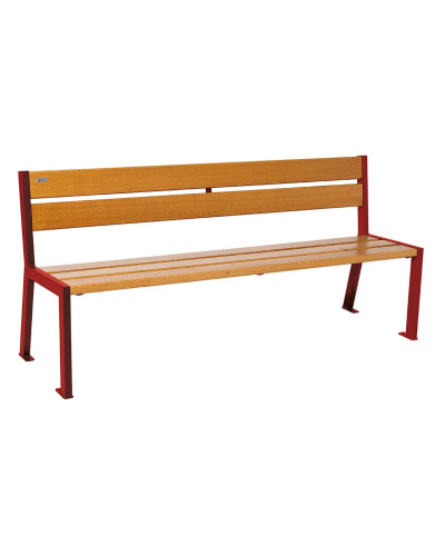 PRO-CITY SITZBANK SILAOS 5 HOLZLATTEN - OHNE ARMLEHNE - HOLZ & STAHL: Sitzfläche aus Eichenholz (helle Eiche), Gestel aus Stahl (Purpurrot) - Kaufen Sie im Online-Shop.