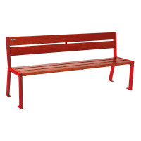 Procity Silaos 5 Wooden Slats Bench - Without Armrest - Wood & Steel: Seat made of oak wood (Mahogany), Frame made of steel (Traffic Red).