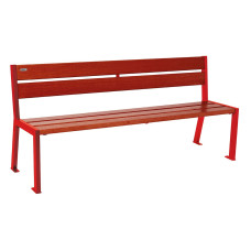 Procity Silaos 5 Wooden Slats Bench - Without Armrest - Wood & Steel: Seat made of oak wood (Mahogany), Frame made of steel (Traffic Red).
