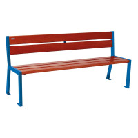 PROCITY SILAOS 5-WOODEN SLATS BENCH - WITHOUT ARMREST - WOOD & STEEL: Seat made of oak wood (mahogany), Frame made of steel (gentian blue).