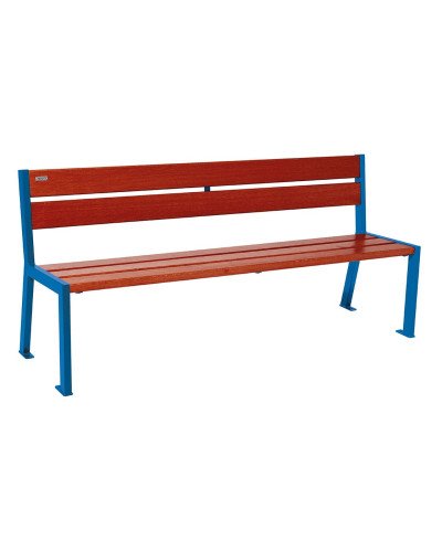 Buy PROCITY SITZBANK SILAOS 5 WOODEN SLATS - WITHOUT ARMREST - WOOD & STEEL: Seat made of oak wood (Mahogany), Frame made of steel (Gentian Blue) - Shop Online
