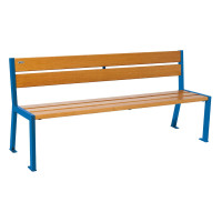 Procity Silaos 5 Wooden Slats Bench - Armless - Wood & Steel: Seat made of oak wood (light oak), frame made of steel (Gentian Blue).