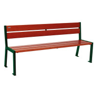 PROCITY SILAOS 5 WOODEN SLAT BENCH - ARMLESS - WOOD & STEEL: Seat made of oak wood (mahogany), frame made of steel (moss green).