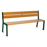 PROCITY SITZBANK SILAOS 5 HOLZLATTEN - WITHOUT ARMREST - WOOD & STEEL: Seat made of oak wood (light oak), frame made of steel (moss green).