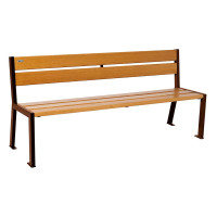 PROCITY SILAOS 5 WOODEN SLATS BENCH - WITHOUT ARMREST - WOOD & STEEL: Seat made of oak wood (light oak), frame made of steel (Rust Corten effect).