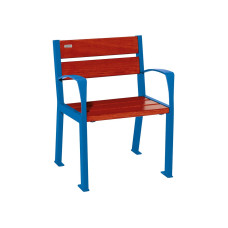 ProCity Chair Silaos 5 Wooden Slats - with Armrest - Wood & Steel: Seat made of oak wood (mahogany), Frame made of steel (gentian blue).