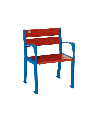 Buy PROCITY STUHL SILAOS 5 HOLZLATTEN - WITH ARMREST - WOOD & STEEL: Seat made of oak wood (mahogany), frame made of steel (gentian blue) - Online Shop Delivery