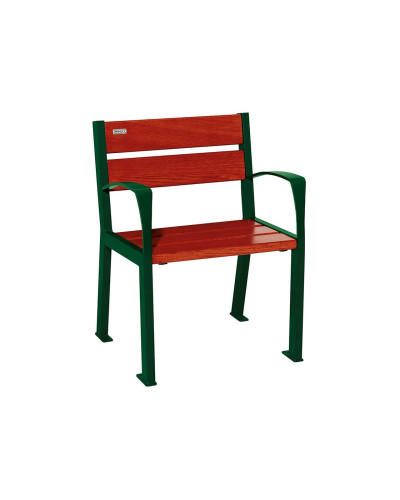 Buy PROCITY SILAOS 5 WOODEN SLAT CHAIR WITH ARMREST - WOOD & STEEL: Seat made of Oak wood (Mahogany), Frame made of Steel (Moss Green) - Purchase in Online Shop with Delivery.