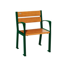 PROCITY STUHL SILAOS 5 WOODEN SLATS - WITH ARMREST - WOOD & STEEL: Seat made of oak wood (light oak), frame made of steel (moss green).