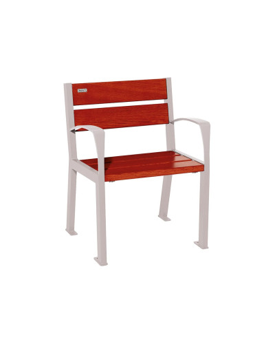 Buy PROCITY STUHL SILAOS 5 HOLZLATTEN - WITH ARMREST - WOOD & STEEL: Seat made of Oak Wood (Mahogany), Frame made of Steel (Silk Grey) - Online Shop Delivery.