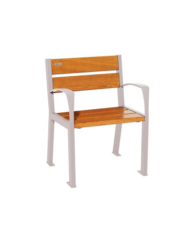Buy PROCITY STUHL SILAOS 5 HOLZLATTEN - WITH ARMREST - WOOD & STEEL: Seat made of oak wood (light oak), Frame made of steel (Silk Grey) - Online Shop