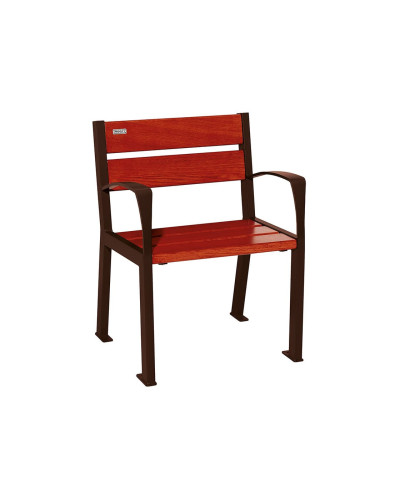 Buy PROCITY STUHL SILAOS 5 HOLZLATTEN - WITH ARMREST - WOOD & STEEL: Seat made of oak wood (Mahogany), Frame made of steel (Chocolate Brown) - Online Shop. Delivery.
