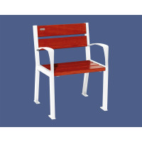 PROCITY chair SILAOS 5 wooden slats - with armrest - wood & steel: Seat made of oak wood (Mahogany), Frame made of steel (Pure white).