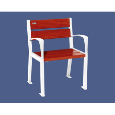 PROCITY chair SILAOS 5 wooden slats - with armrest - wood & steel: Seat made of oak wood (Mahogany), Frame made of steel (Pure white).