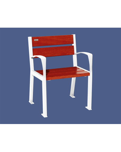 Buy PROCITY STUHL SILAOS 5 HOLZLATTEN - MIT ARMLEHNE - HOLZ & STAHL: Eichenholz (Mahagoni) seat, Stahl (Reinweiß) frame - Online Shop. Delivery available.