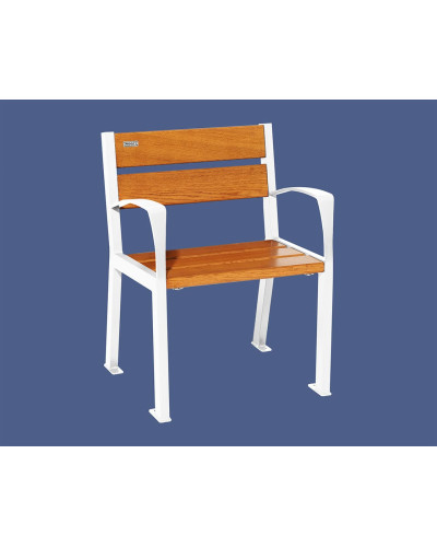 Buy PROCITY STUHL SILAOS 5 HOLZLATTEN - WITH ARMREST - WOOD & STEEL: Seat made of oak wood (light oak), frame made of steel (pure white) - Online Shop Delivery