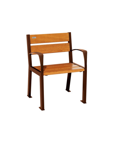 Buy PROCITY STUHL SILAOS 5 HOLZLATTEN - WITH ARMREST - WOOD & STEEL: Oak wood seat (light oak), steel frame (Rust Corten effect) - Online Shop Delivery.