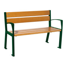 PROCITY SILAOS 5 WOODEN SLATS BENCH WITH ARMREST - WOOD & STEEL: Seat made of oak wood (light oak), Frame made of steel (Moss Green).