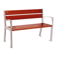 ProcCity Sitzbank Silaos 5 Holzlatten - Mit Armlehne - Holz & Stahl: Sitzfläche aus Eichenholz (Mahagoni), Gestel aus Stahl (Seidengrau).