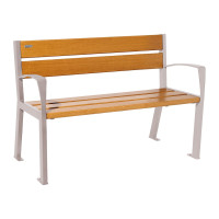 PROCITY SITZBANK SILAOS 5 HOLZLATTEN - MIT ARMLEHNE - HOLZ & STAHL: Sitzfläche aus Eichenholz (helle Eiche), Gestel aus Stahl (Seidengrau)