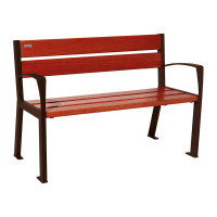 PROCITY Bench SILAOS 5 wood slats - with armrest - wood & steel: Seat made of oak wood (mahogany), frame made of steel (chocolate brown).