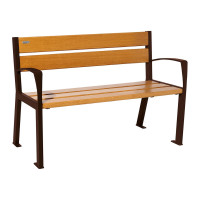 PROCITY SILAOS 5 WOODEN SLAT BENCH WITH ARMREST - WOOD & STEEL: Seat made of oak wood (light oak), Frame made of steel (chocolate brown)