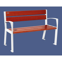 PROCITY SILAOS 5 WOODEN SLAT PARK BENCH - WITH ARMREST - WOOD & STEEL: Seat made of oak wood (Mahogany), Frame made of steel (Pure White).