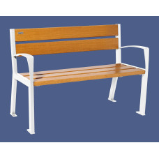 PROCITY SITZBANK SILAOS 5 HOLZLATTEN - MIT ARMLEHNE - HOLZ & STAHL: Sitzfläche aus Eichenholz (helle Eiche), Gestel aus Stahl (Reinweiß)