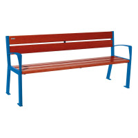 PROCITY SITZBANK SILAOS 5 HOLZLATTEN  - MIT ARMLEHNE - HOLZ & STAHL: Sitzfläche aus Eichenholz (Mahagoni), Gestel aus Stahl (Enzianblau)
