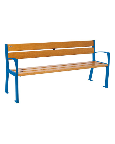SITZBANK SILAOS 5 HOLZLATTEN - MIT ARMLEHNE - HOLZ & STAHL: Sitzfläche aus Eichenholz (helle Eiche), Gestell aus Stahl (Enzianblau) - Kaufen Sie im Online-Shop