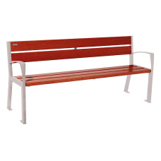 PROCITY SITZBANK SILAOS 5 HOLZLATTEN  - MIT ARMLEHNE - HOLZ & STAHL: Sitzfläche aus Eichenholz (Mahagoni), Gestel aus Stahl (Seidengrau)