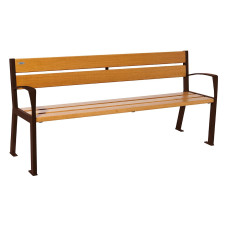 PROCITY SITZBANK SILAOS 5 HOLZLATTEN  - MIT ARMLEHNE - HOLZ & STAHL: Sitzfläche aus Eichenholz (helle Eiche), Gestel aus Stahl (Schokoladenbraun)