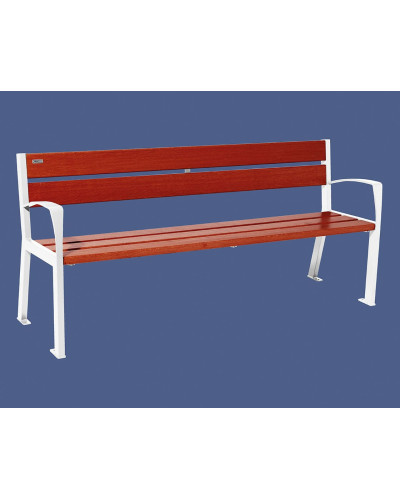 Kaufen Sie PROCITY SITZBANK SILAOS 5 HOLZLATTEN - MIT ARMLEHNE - HOLZ & STAHL: Sitzfläche aus Eichenholz (Mahagoni), Gestel aus Stahl (Reinweiß) - Online-Shop