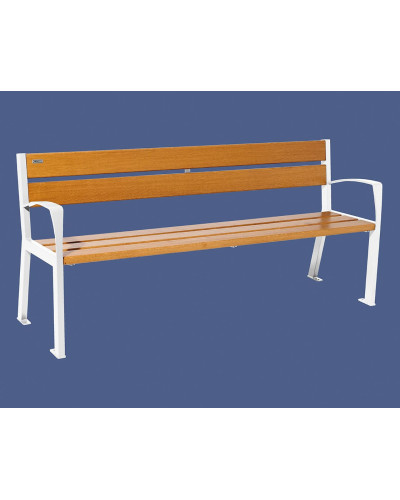 Buy PROCITY SITZBANK SILAOS 5 HOLZLATTEN - WITH ARMREST - WOOD & STEEL: Seat made of oak wood (light oak), frame made of steel (pure white) - Online Shop Delivery