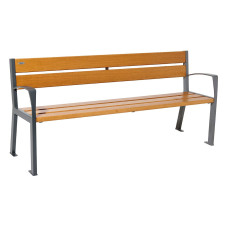 PROCITY SITZBANK SILAOS 5 HOLZLATTEN  - MIT ARMLEHNE - HOLZ & STAHL: Sitzfläche aus Eichenholz (helle Eiche), Gestel aus Stahl (Procity Grau)