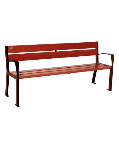 PROHOLZ - KAUFEN SIE DEN PROCITY SITZBANK SILAOS 5 HOLZLATTEN - MIT ARMLEHNE - HOLZ & STAHL: Sitzfläche aus Eichenholz (Mahagoni), Gestell aus Stahl (Rost Corten-Effekt) - IM ONLINE-SHOP MIT LIEFERUNG.