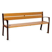 PROCITY SILAOS 5 WOODEN SLATS BENCH WITH ARMREST - WOOD & STEEL: Seat made of oak wood (light oak), frame made of steel (rust Corten effect).