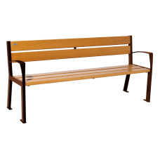 PROCITY SITZBANK SILAOS 5 HOLZLATTEN  - MIT ARMLEHNE - HOLZ & STAHL: Sitzfläche aus Eichenholz (helle Eiche), Gestel aus Stahl (Rost Corten-Effekt)